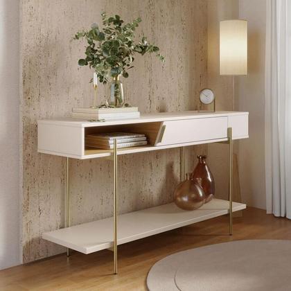 Imagem de Estante Home Theater Humaita com Aparador para Sala Sena Off White Matte Freijó - Colibri