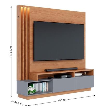 Imagem de Estante Home Theater Humaita Freijó Cinza Acetinado Com Aparador Riviera Freijó  Colibri