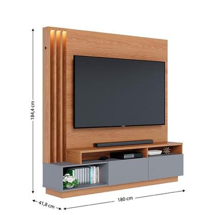 Imagem de Estante Home Theater Humaita Freijó Cinza Acetinado com Aparador Riviera Freijó  Colibri