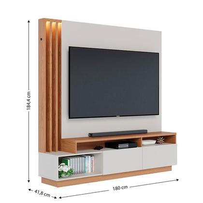 Imagem de Estante Home Theater Humaitá Off White Matte Freijó com Mesa de Centro Jeri Freijó Off White e Aparador Riviera Freijó  Colibri