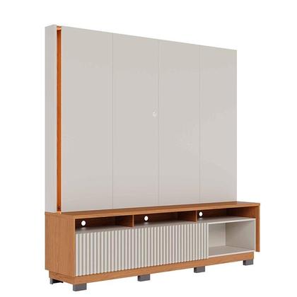 Imagem de Estante Home Theater Jordão Com Pés Off White Freijó com Mesa de Centro Jeri Freijó Off White e Aparador Riviera Freijó  Colibri