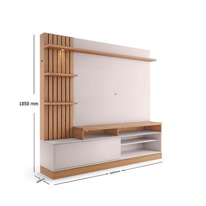 Imagem de Estante Home Theater Maceió Com Pés Freijó Off White com Mesa de Centro Jeri Off White Freijó e Aparador Riviera Freijó  Colibri