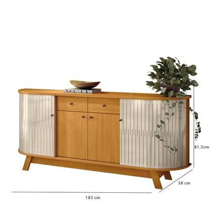 Imagem de Estante Home Theater Nilo com Rodízios com Aparador para Sala Buffet Mônaco Cinamomo Off White - Madetec