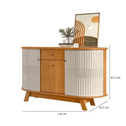 Imagem de Estante Home Theater Nilo com Rodízios com Aparador para Sala Buffet Monza Cinamomo Off White - Madetec