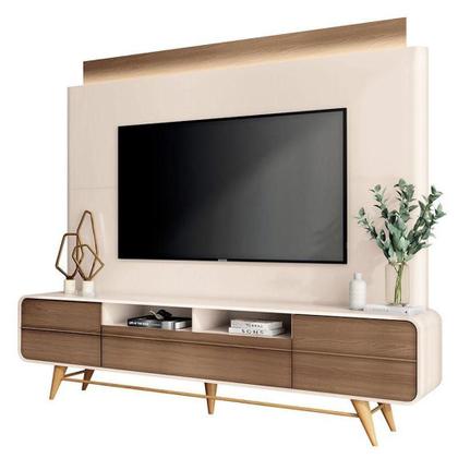 Imagem de Estante Home Theater Nobre Off White Castanho E Kit Mesa De Centro Sky Off White Hb Móveis