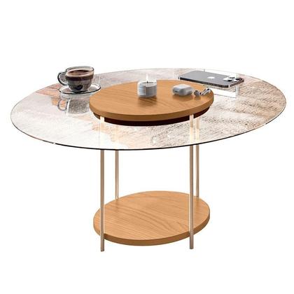 Imagem de Estante Home Theater Órbis Cinamomo Off White e Mesa de Centro Sky com Tampo de Vidro Cinamomo- HB Móveis