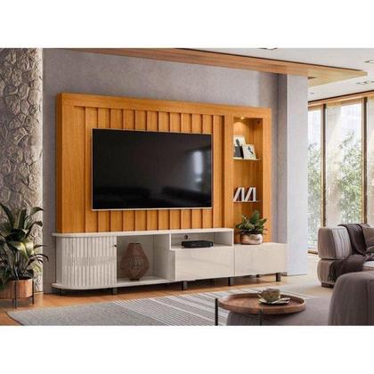 Imagem de Estante Home Theater para TV 70 Polegadas com LED Le Mans 2,40 m Cor Cinamomo e Off White - Madetec