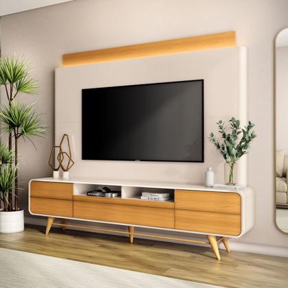 Imagem de Estante Home Theater Sala Estar Fita LED TV Até 85 Polegadas 3 Portas Pés Nobre