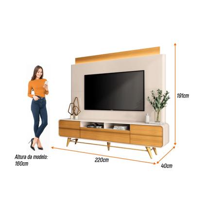 Imagem de Estante Home Theater Sala Estar Fita LED TV Até 85 Polegadas 3 Portas Pés Nobre