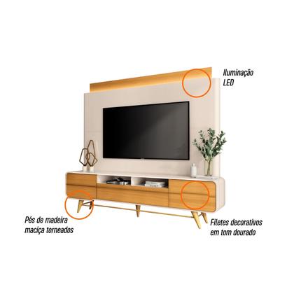 Imagem de Estante Home Theater Sala Estar Fita LED TV Até 85 Polegadas 3 Portas Pés Nobre