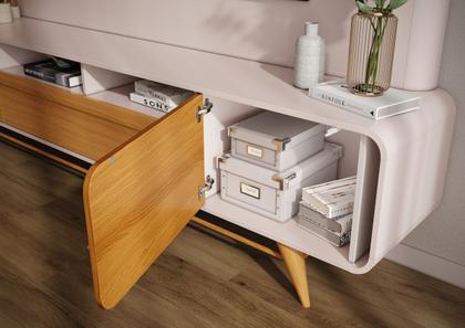 Imagem de Estante Home Theater Sala Estar Fita LED TV Até 85 Polegadas 3 Portas Pés Nobre