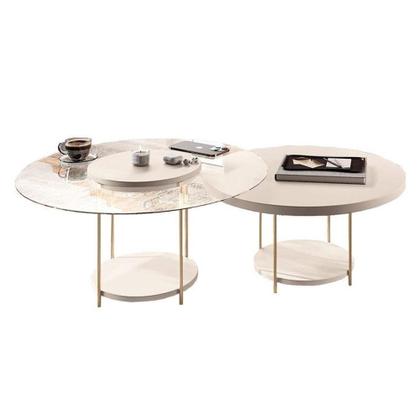 Imagem de Estante Home Theater Titan Off White Castanho E Aparador Infinity E Kit Mesa De Centro Sky Off White - Hb Móveis