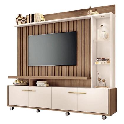 Imagem de Estante Home Theater Titan Off White Castanho E Aparador Infinity E Kit Mesa De Centro Sky Off White - Hb Móveis