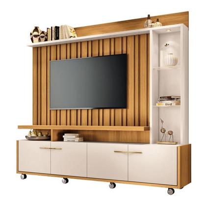 Imagem de Estante Home Theater Titan Off White Cinamomo e Mesa de Centro sky com Tampo de Vidro Cinamomo - HB Móveis