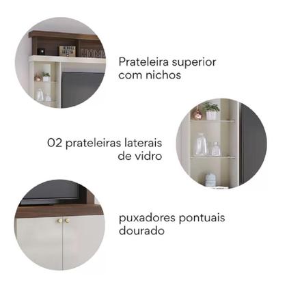 Imagem de Estante Home Valença Para Tv's 50 Polegadas 2 Portas Nogueira Real Off White - Colibri