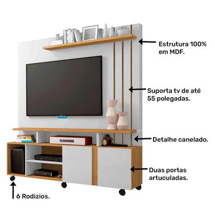 Imagem de Estante Home Valência com 2 Portas e Painel para TV até 55 Polegadas Permóbili Off White/Nature