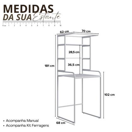 Imagem de Estante Industrial Para Lavanderia 3 Prateleiras e Cabideiro Branco