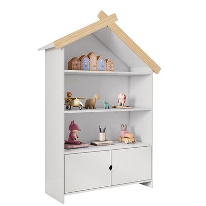 Imagem de Estante Infantil Casinha MDF/Madeira 2 Portas Casatema MadeiraOriginals Branco/Marrom