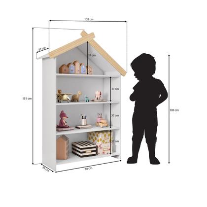 Imagem de Estante Infantil com 4 Prateleiras Prime MDF Laca Casinha Casatema Branco/Natural