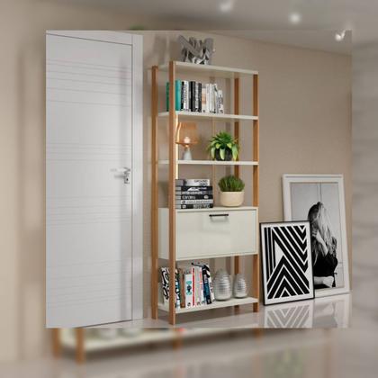 Estante Livreiro 1 Torre c/ 1 Porta Safira Dalla Costa - Off White