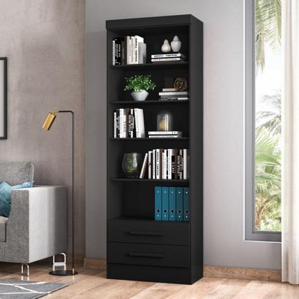 Imagem de Estante Livreiro 2 Gavetas e 5 Prateleiras Fancy Q01 Preto Fosco - Mpozenato