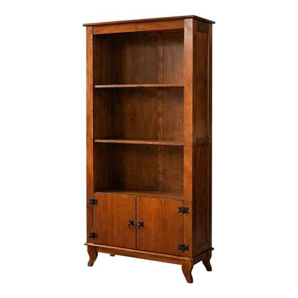 Imagem de Estante Livreiro Escritório Madeira Maciça Vintage 2 Portas Prateleiras Rubi Imperial Castanho