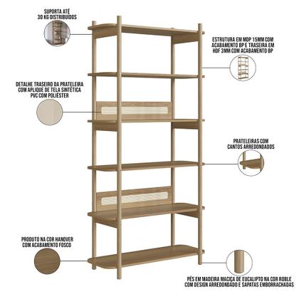 Imagem de Estante Livreiro Home Office e Mesa Escrivaninha Pés Madeira Moss A03 Hanover Roble - Lyam Decor