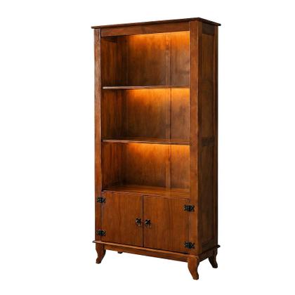 Imagem de Estante Livreiro Madeira Maciça com Led 2 Portas Prateleiras Rubi Imperial Castanho