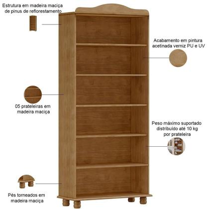 Imagem de Estante Livreiro Multiuso 5 Prateleiras Madeira Maciça Lazuli F06 Freijó - Lyam Decor