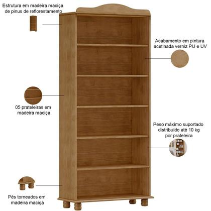 Imagem de Estante Livreiro Multiuso 5 Prateleiras Madeira Maciça Lazuli F06 Freijó - Lyam Decor