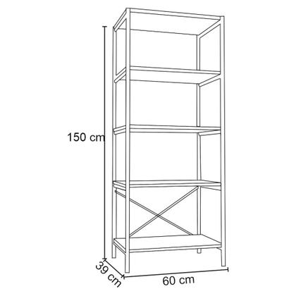 Imagem de Estante Livreiro Multiuso Estilo Industrial 150cm 5 Prateleiras Trento Preto Fosco - Artefamol
