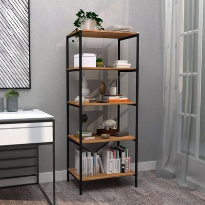 Imagem de Estante Livreiro Multiuso Estilo Industrial 150cm 5 Prateleiras Trento Preto Fosco - Artefamol