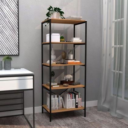Imagem de Estante Livreiro Multiuso Trento Estilo Industrial 150Cm Com 5 Prateleiras Demolição Preto - Abmaza
