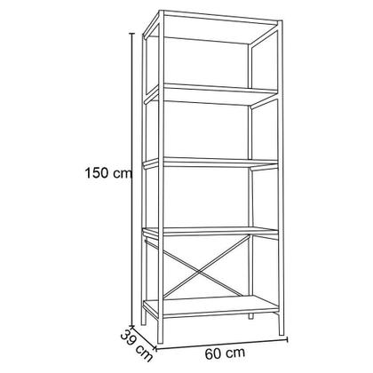 Imagem de Estante Livreiro Multiuso Trento Estilo Industrial 150Cm Com 5 Prateleiras Demolição Preto - Abmaza