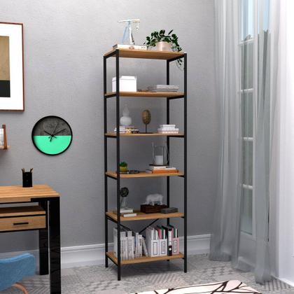Imagem de Estante Livreiro Multiuso Trento Estilo Industrial 180cm com 6 Prateleiras Demolição - Desk Design