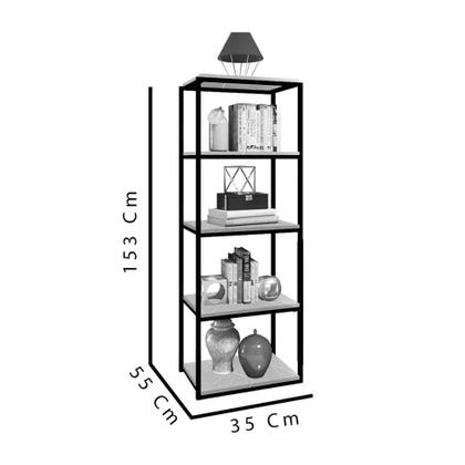 Imagem de Estante Livreiro Multiuso York Industrial Office Ferro Branco 5 Prateleiras 100% MDF Preto - Ahazzo Móveis