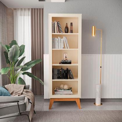 Imagem de Estante Livreiro Retrô Alta Com 5 Prateleiras 173 Cm Eiffel - Off White E Cedro