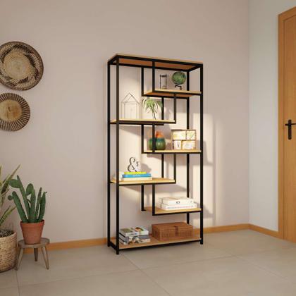 Estante Merin Marrom e Preta 180 cm - Mobly Imagem de Estante Merin Marrom e Preta 180 cm
