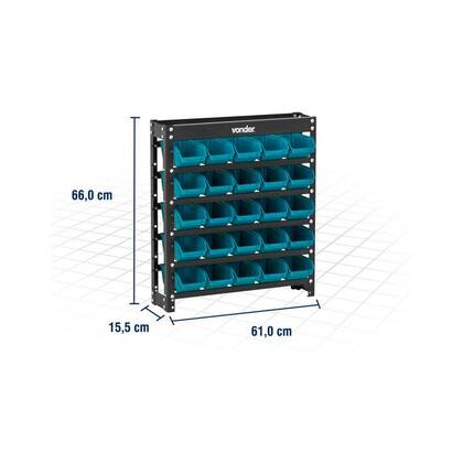 Imagem de Estante Metálica Porta Parafusos com Gavetas BIN Modelo Prático 25/3 Azul Vonder