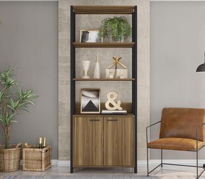 Imagem de Estante Moderna Para Livros Decorativo Multiuso Premium Organizadora Estilo Industrial Sky 2 Portas