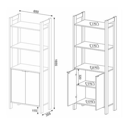 Imagem de Estante Multiuso 2 Portas 65x165,5x35,5 cm Amêndoa/Branco