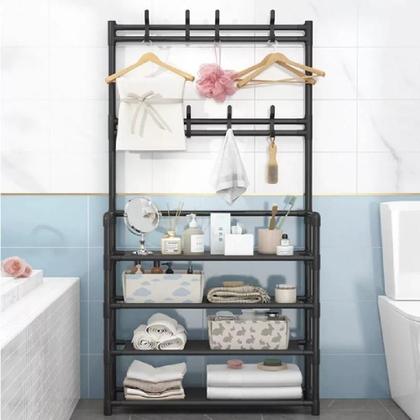 Imagem de Estante Multiuso 4 Prateleiras Cabideiro Modular Quarto