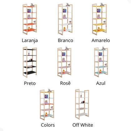 Imagem de Estante Multiuso Organizador 5 Prateleiras Infantil MDF Madeira Maciça Varias Cores