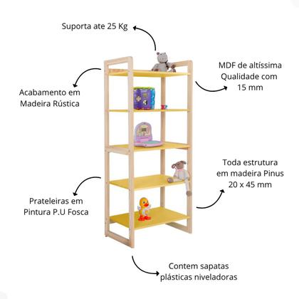 Imagem de Estante Multiuso Organizador 5 Prateleiras Infantil MDF Madeira Maciça Varias Cores