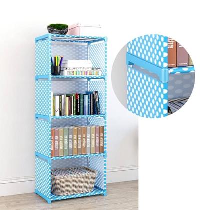 Imagem de Estante multiuso organizador livros brinquedos 5 prateleiras empilhavel quarto banheiro lavanderia roupas modular azul