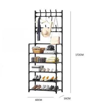 Imagem de Estante multiuso organizadora 5 prateleiras cabideiro  brinquedos e sapatos multifuncional