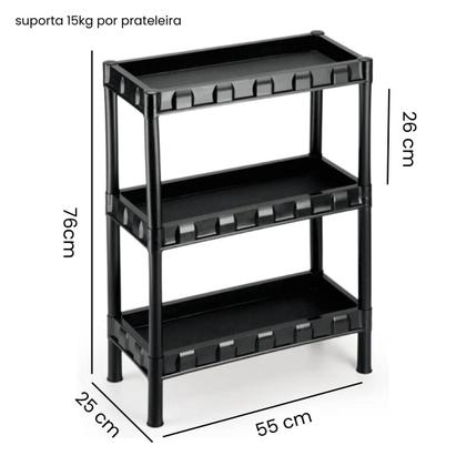 Imagem de Estante multiuso Preta 3 Bandejas com Reforço Agraplast