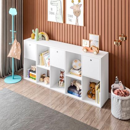 Imagem de Estante Multiuso Quarto Infantil com 3 Caixas e 7 Nichos 159x74cm Maia