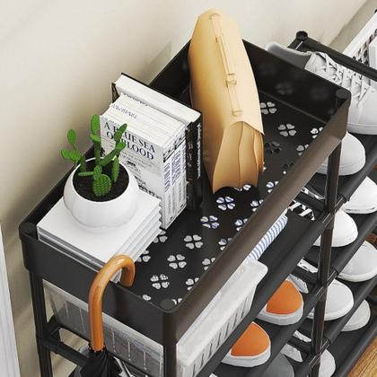 Imagem de Estante Multiuso Sapateira 8 Prateleiras Cesto Vazado Organizador Quarto Closet Lavanderia Preto