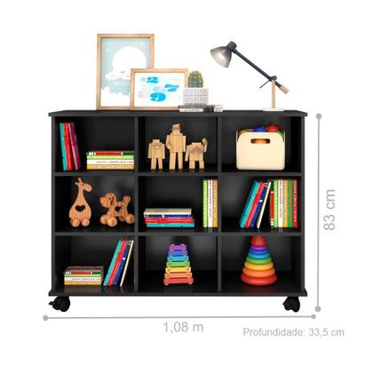 Imagem de Estante Nicho com Rodízios Kansas Preto com Gavetas Brancas